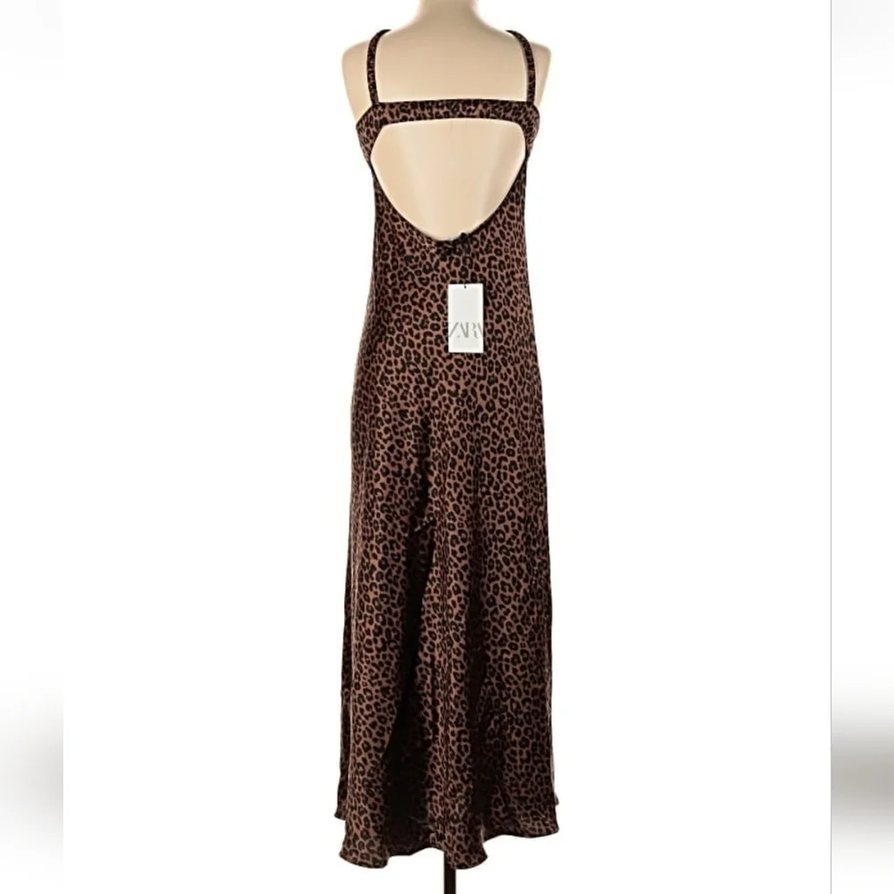NWT Zara Satin Leopard Animal Print Midi Slip Dress Size S - Picture 16 of 16